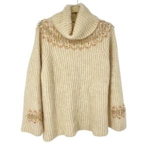 Zara Cream Cowl Neck Sweater with Gold Accents